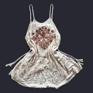 Pink dress Tank Top with Embroidered Detail and tassels